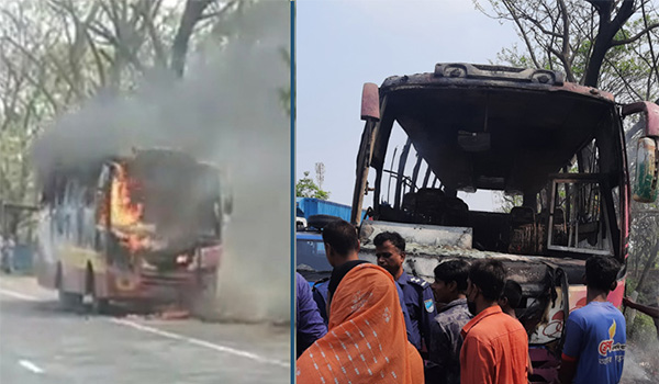 হঠাৎ যাত্রীবাহী বাসে আগুন, আহত ৫