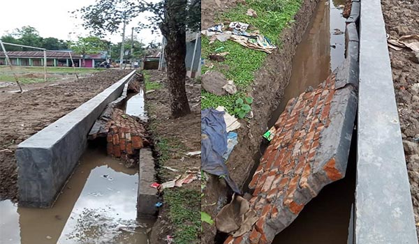 দুই লক্ষ টাকা ব্যয়ে নির্মিত ড্রেন ১৫ দিনেই ধস