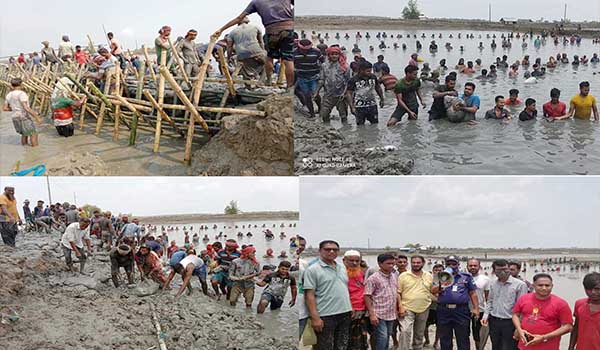 পাইকগাছার ক্ষতিগ্রস্থ সকল বেড়িবাঁধ স্বেচ্ছাশ্রমের ভিত্তিতে মেরামত করলো এলাকাবাসী