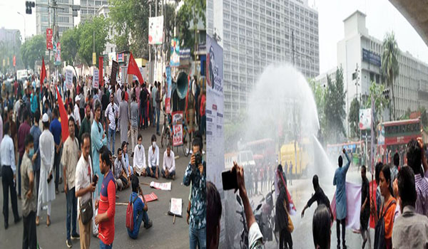 বাম জোটের হরতাল : পুলিশের সঙ্গে ধাওয়া-পাল্টা ধাওয়া