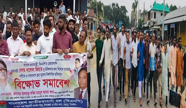 দ্রব্যমূল্যের ঊর্ধ্বগতি ও খালেদা জিয়ার সু-চিকিৎসার দাবিতে মধুপুরে বিক্ষোভ মিছিল