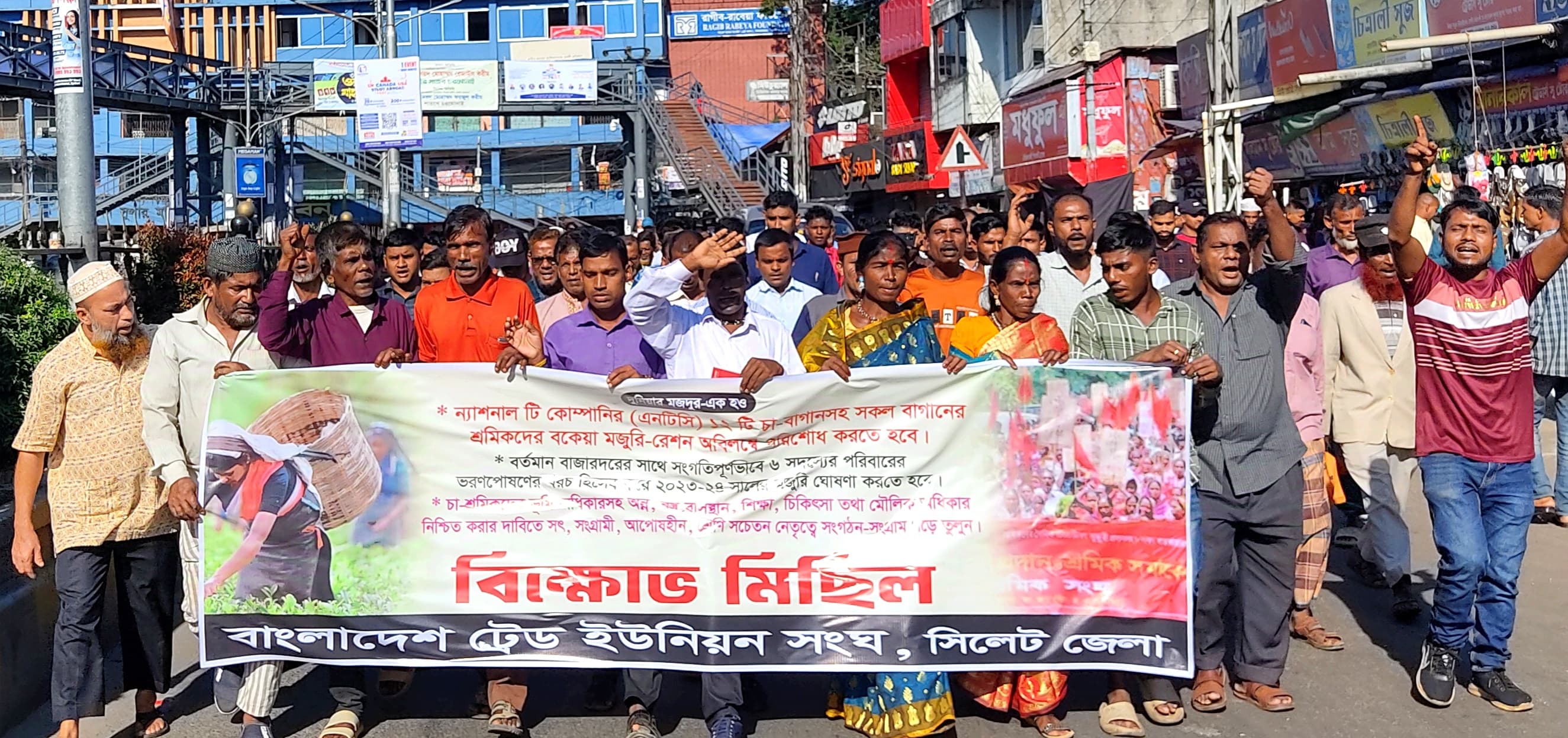 বকেয়া মজুরি ও রেশন পরিশোধের দাবিতে সিলেটে চা শ্রমিকদের বিক্ষোভ